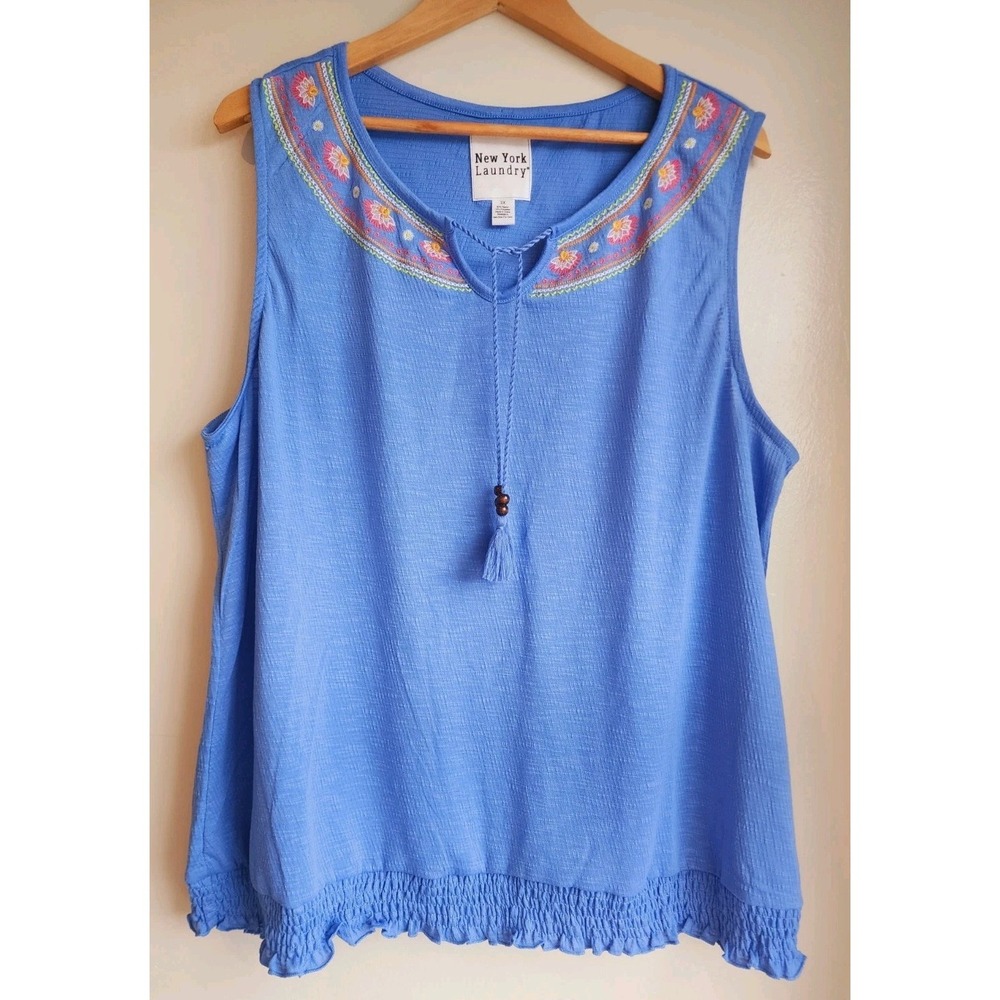 New York Laundry Tank Blouse Casual Top Blue Boho  Plus Size 3X Sleeveless